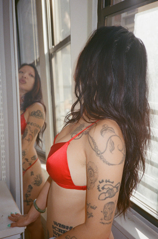 Fleur du Mal: Silk Satin Triangle Bra - Rouge