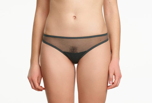 Yasmine Eslami: Jeanne Basic Mesh Thong - Black Forest