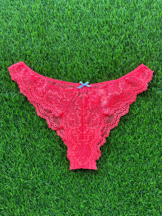 Fleur du Mal: Bianca Lace Cheeky Brief - Neon Coral