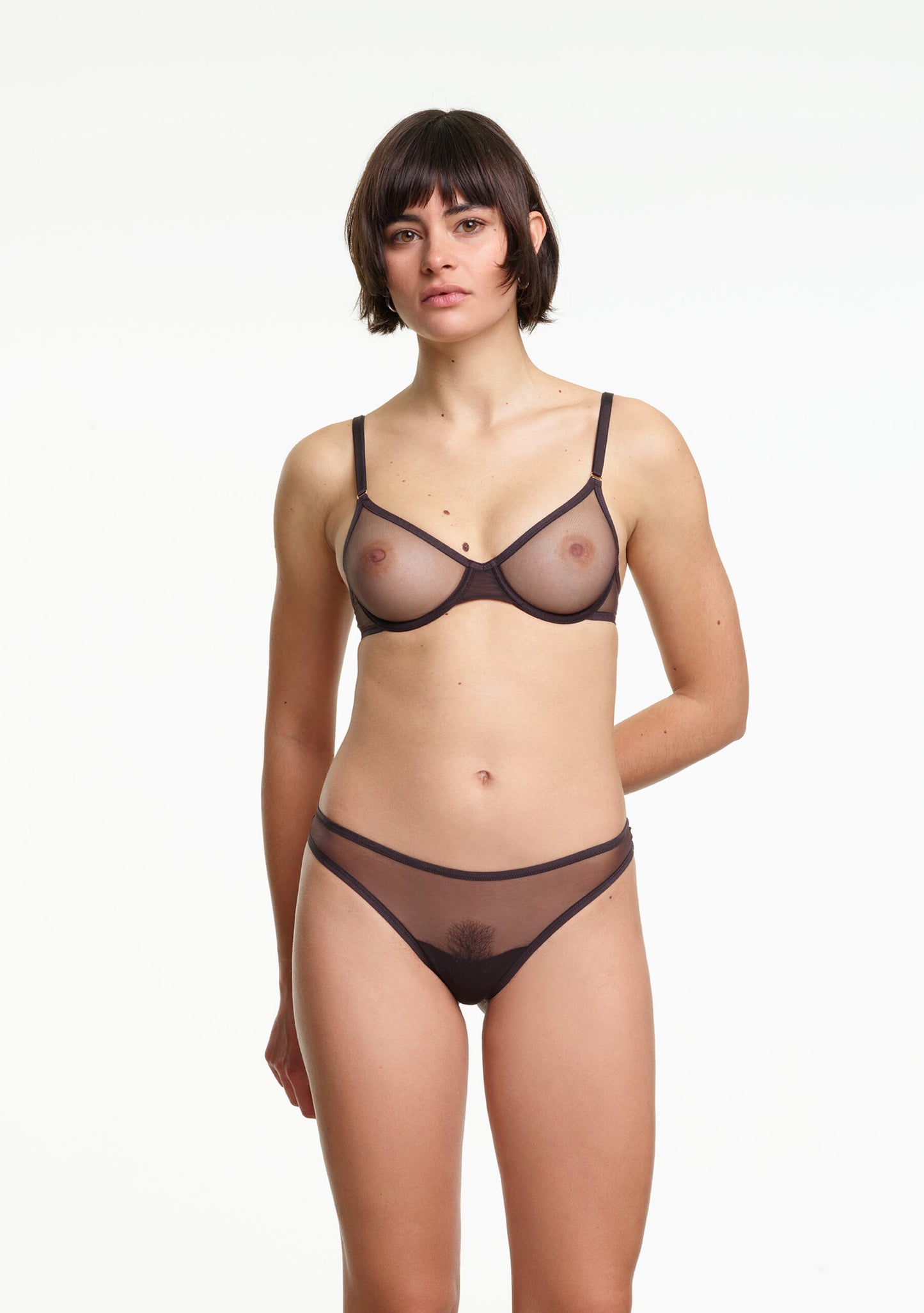 Yasmine Eslami: Jeanne Basic Mesh Thong - Espresso