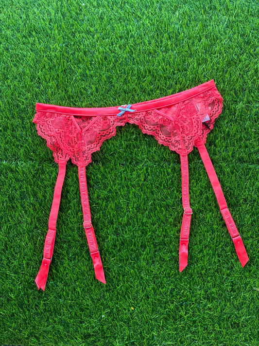 Fleur du Mal: Bianca Lace Garter - Neon Coral