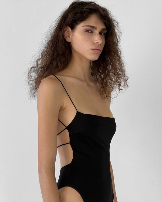 Ziah: Fine Strap One Piece - Black