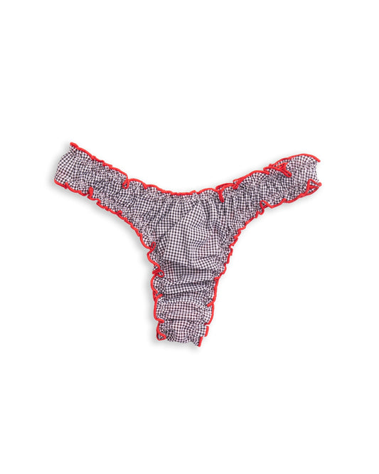 Le Boudoir: La Marcia Ruffle Thong - Black Gingham