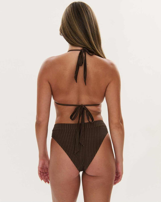 RAQ: High Leg Bikini Brief Bottom - Chocolate Pinstripe