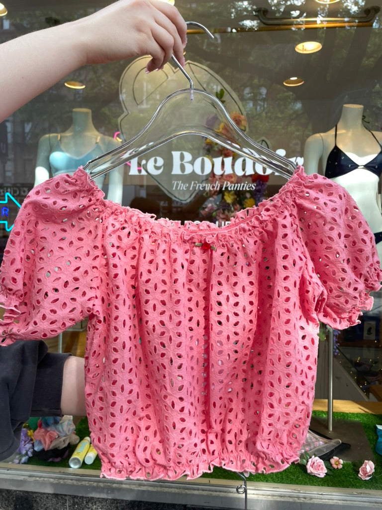 Miss Crofton: Angelina Broderie Cropped Top - Dusty Pink