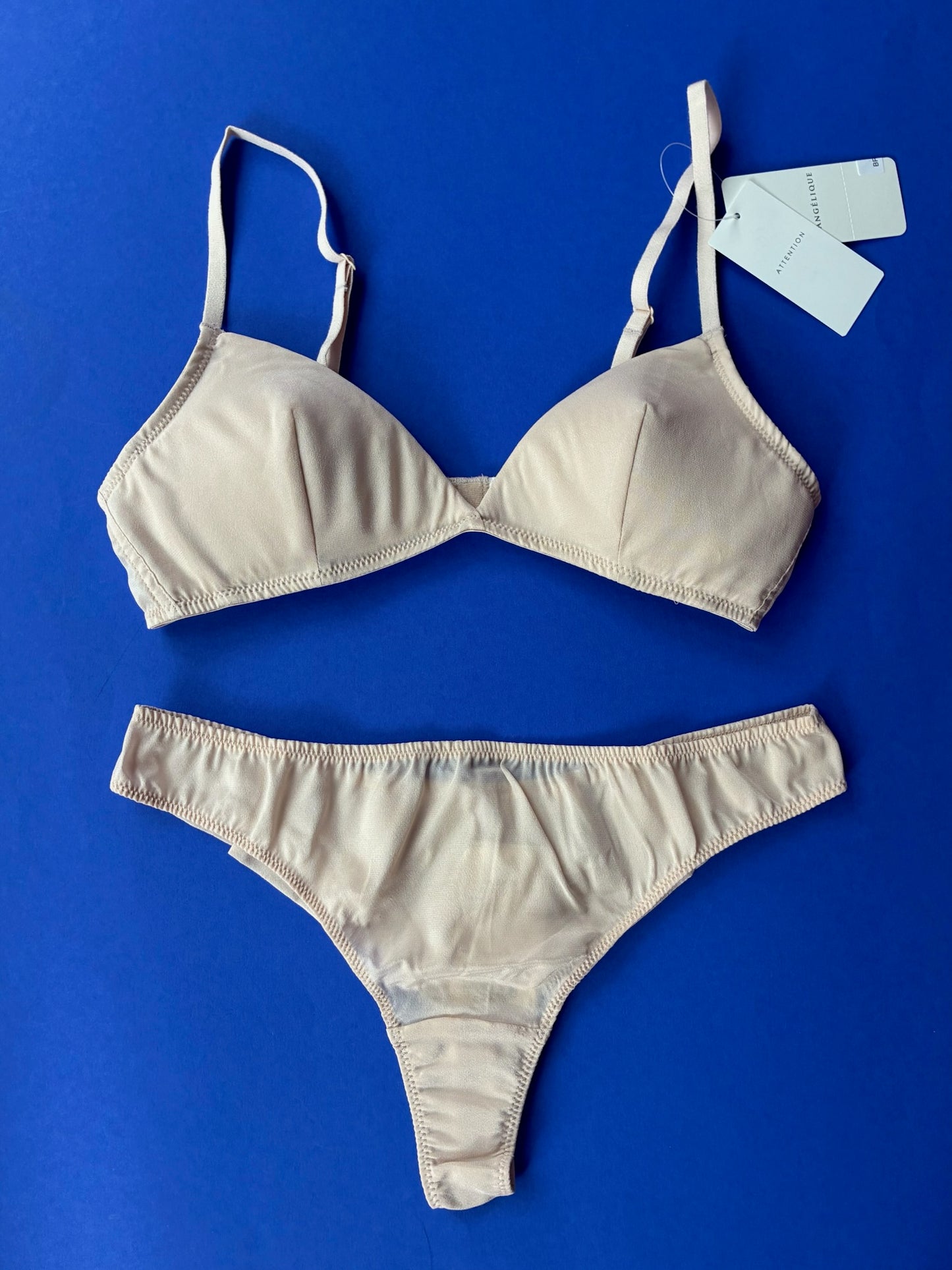 L'ANGÉLIQUE: Tanga Silk Thong - Beige