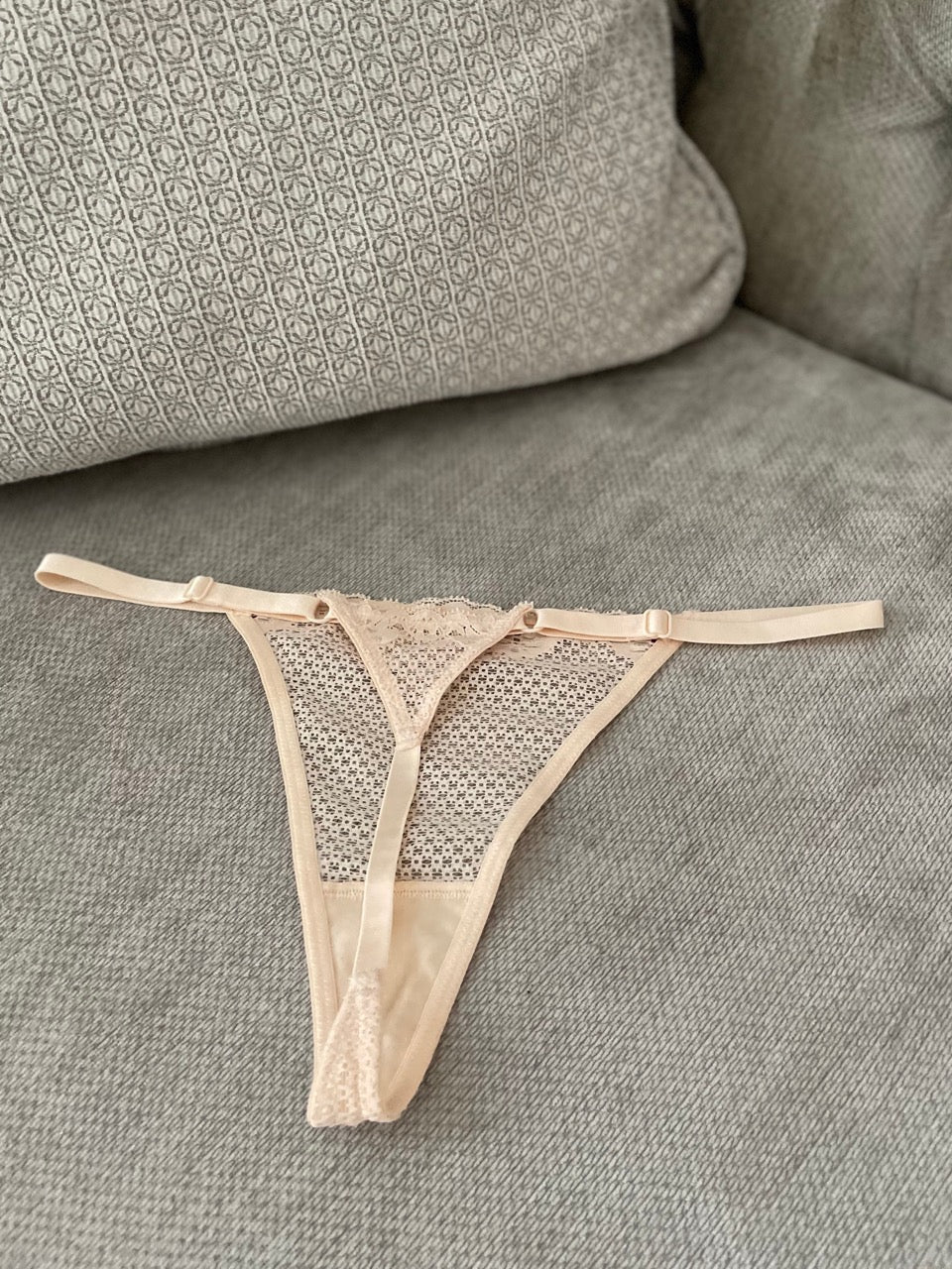 Duet By Timpa: Adjustable Mini String Lace Thong - Beige