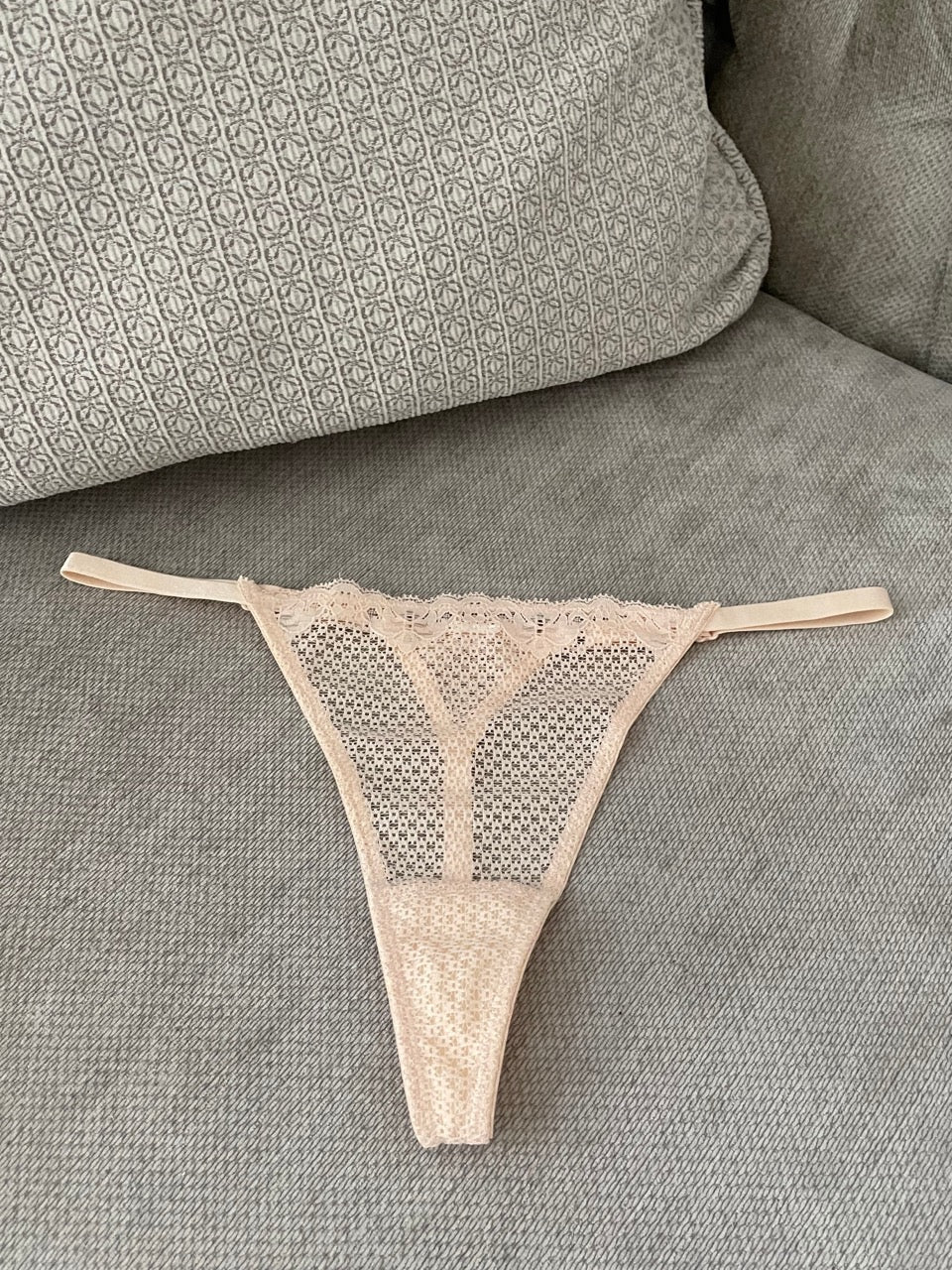 Duet By Timpa: Adjustable Mini String Lace Thong - Beige