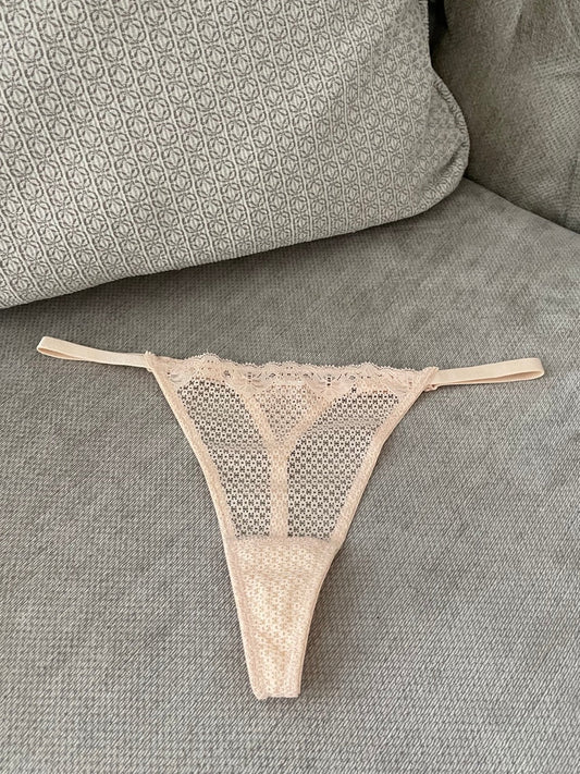 Duet By Timpa: Adjustable Mini String Lace Thong - Beige