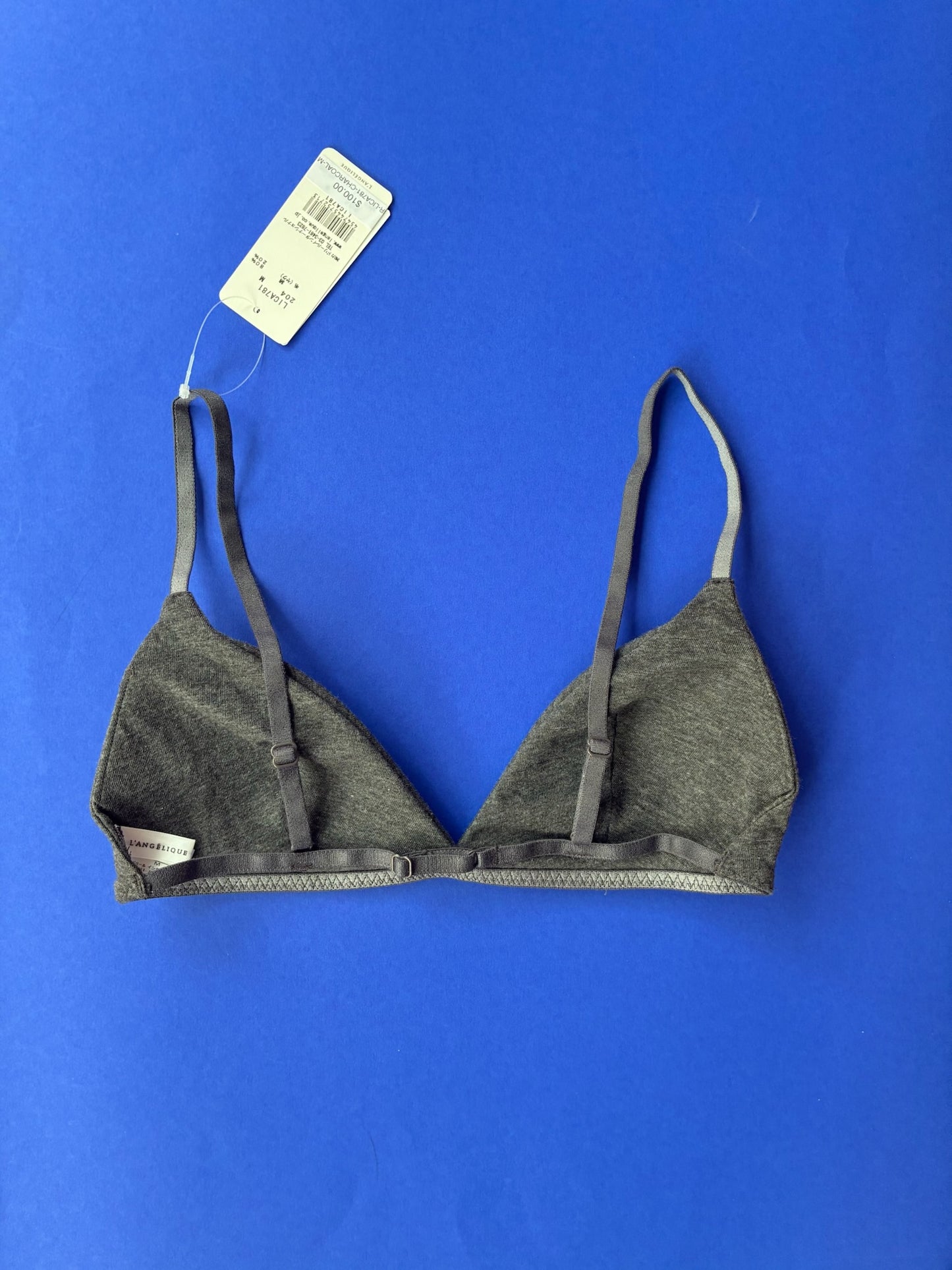 L'ANGÉLIQUE: Wireless Padded Wool Cotton Triangle Bra - Charcoal
