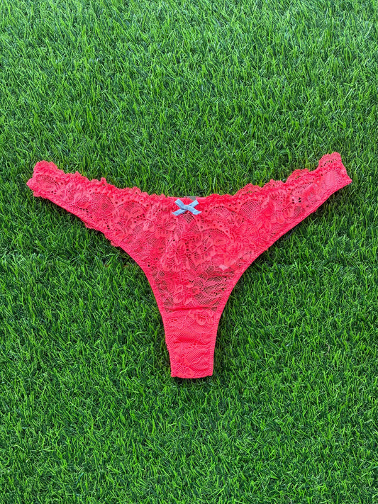 Fleur du Mal: Bianca Lace Thong - Neon Coral