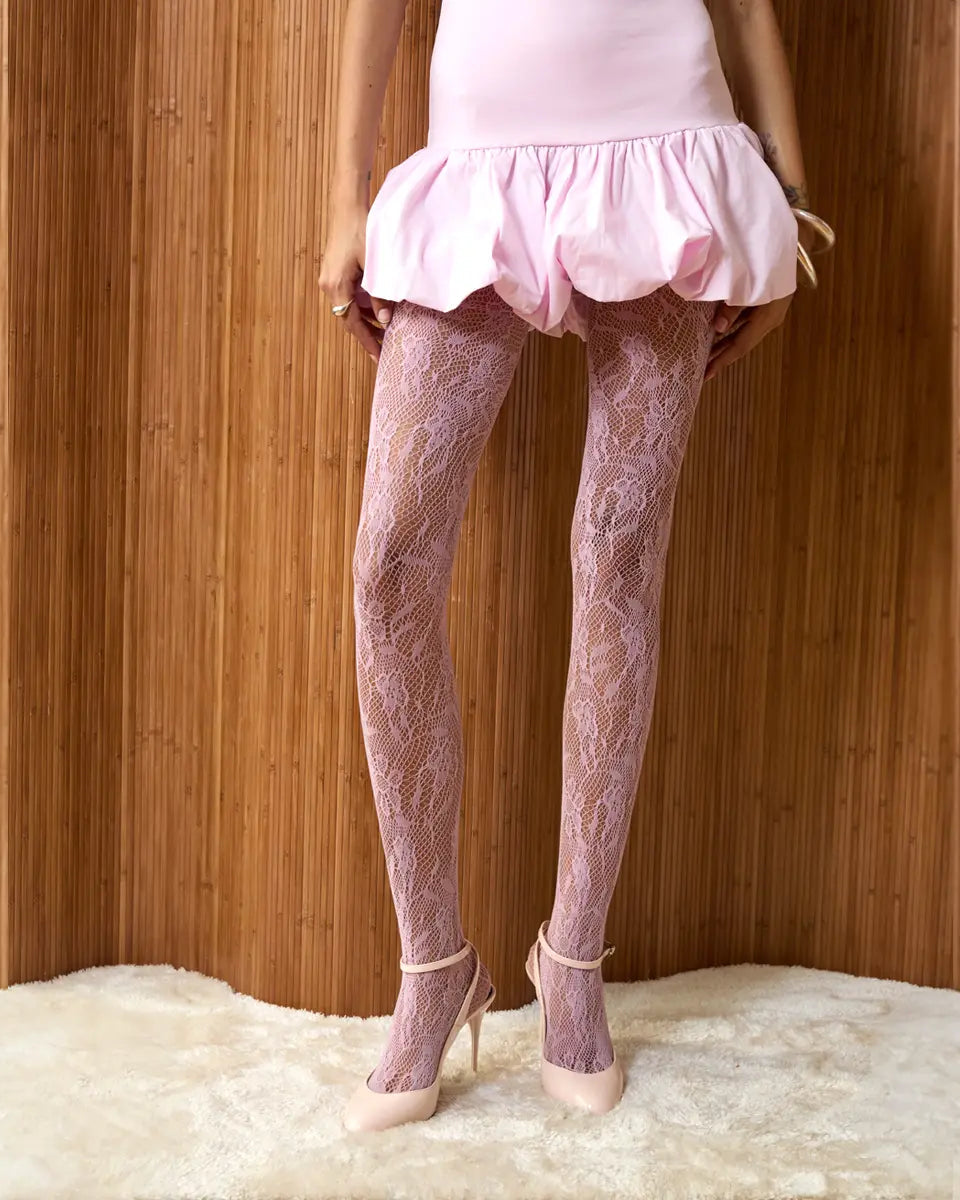 Stems: Aria Lace Mesh Tights - Pink