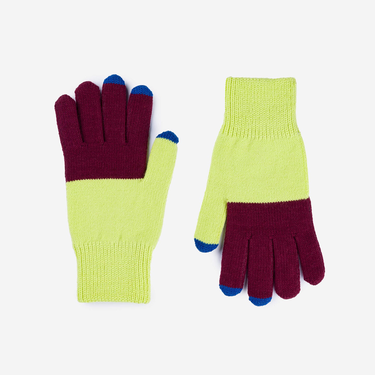 Verloop: Colorblock Touchscreen Gloves - Lime Wine Red