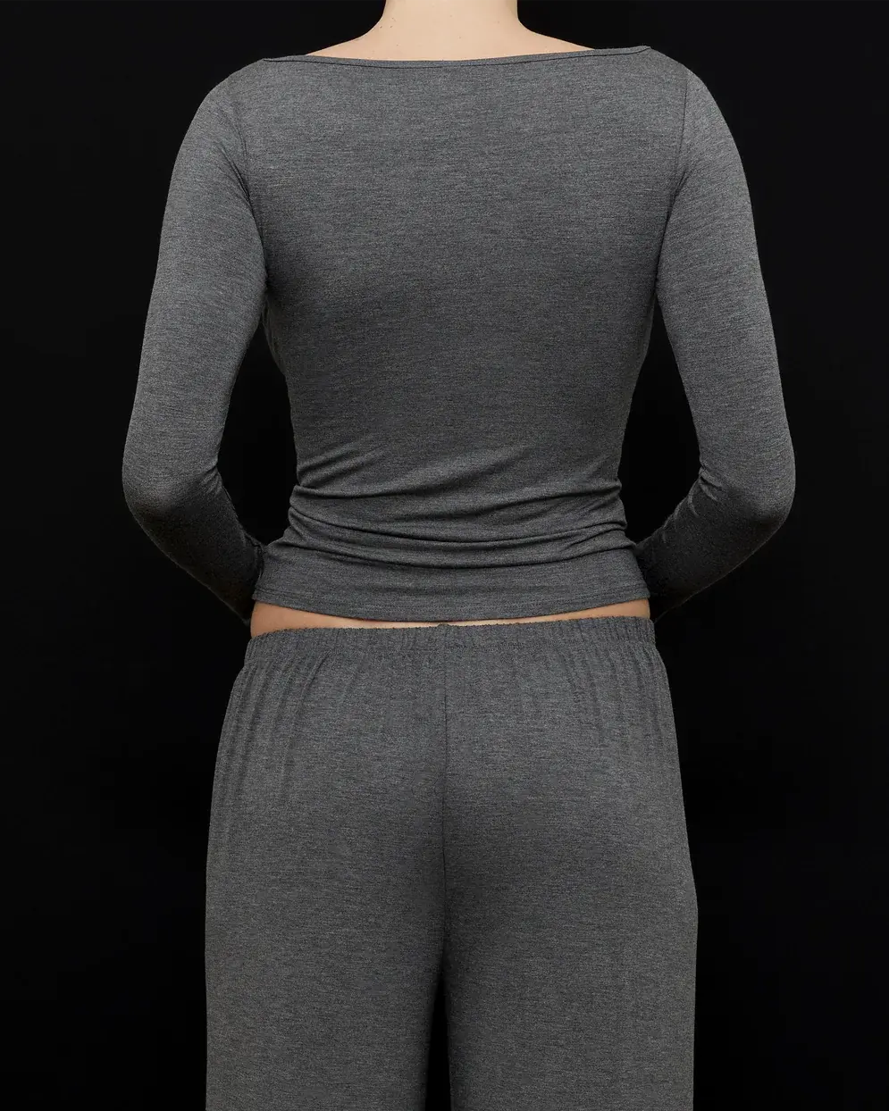 Kye Intimates: Recline Bamboo Bateau Long Sleeve - Charcoal