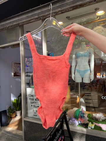 Hunza G: Square Neck One Piece - Metallic Coral