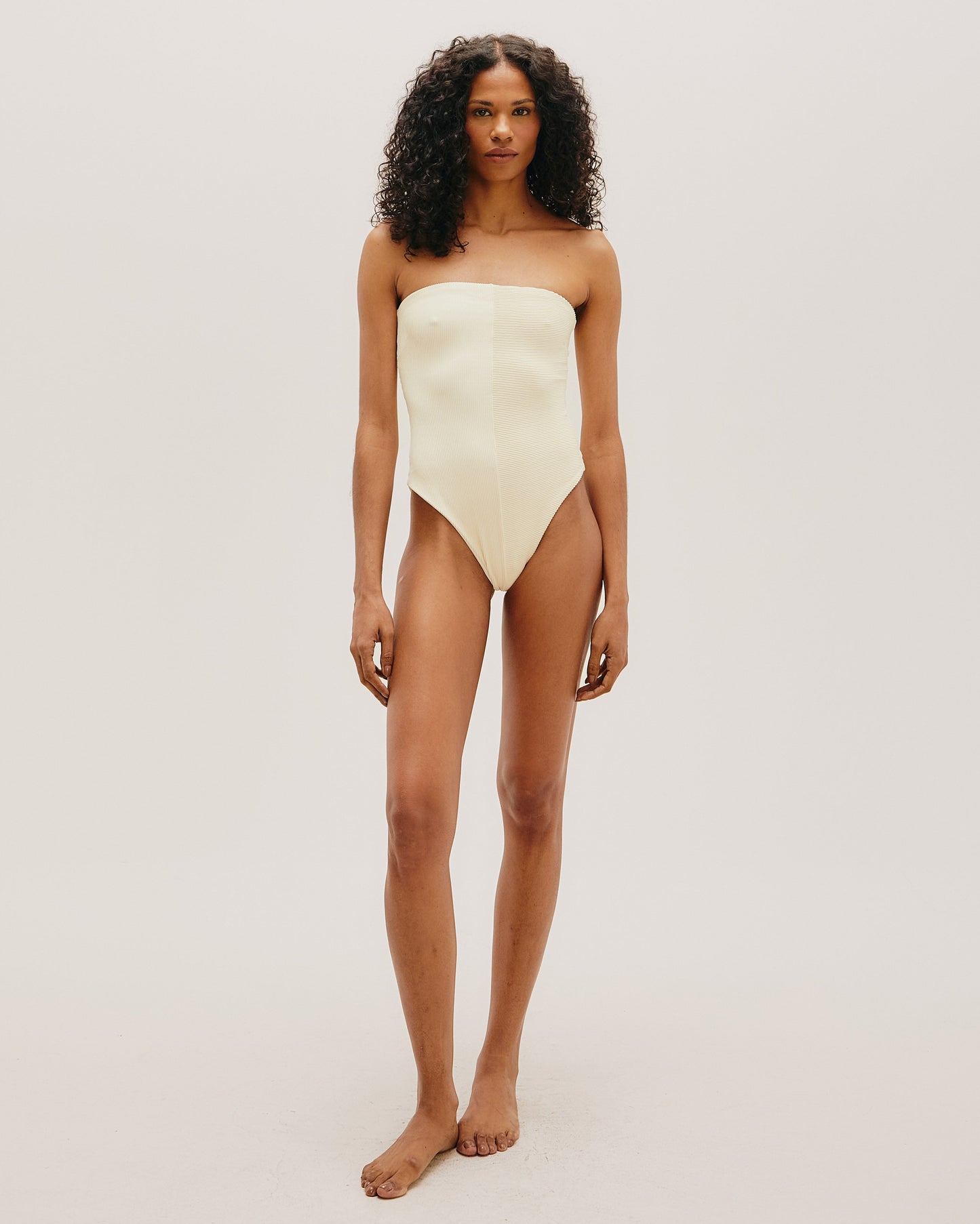 Haight: Nico Ribbed Strapless One Piece - White Clay