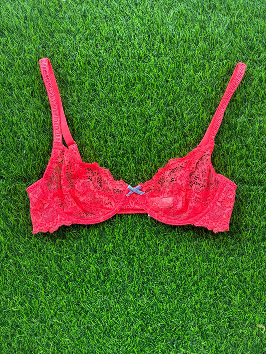 Fleur du Mal: Bianca Lace Balconette Bra - Neon Coral