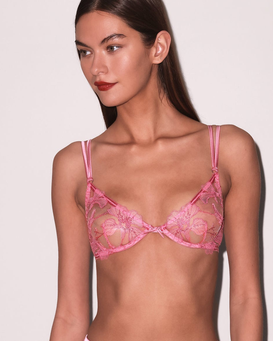 Fleur du Mal: Harper Embroidery Demi Bra - Pink Cadillac