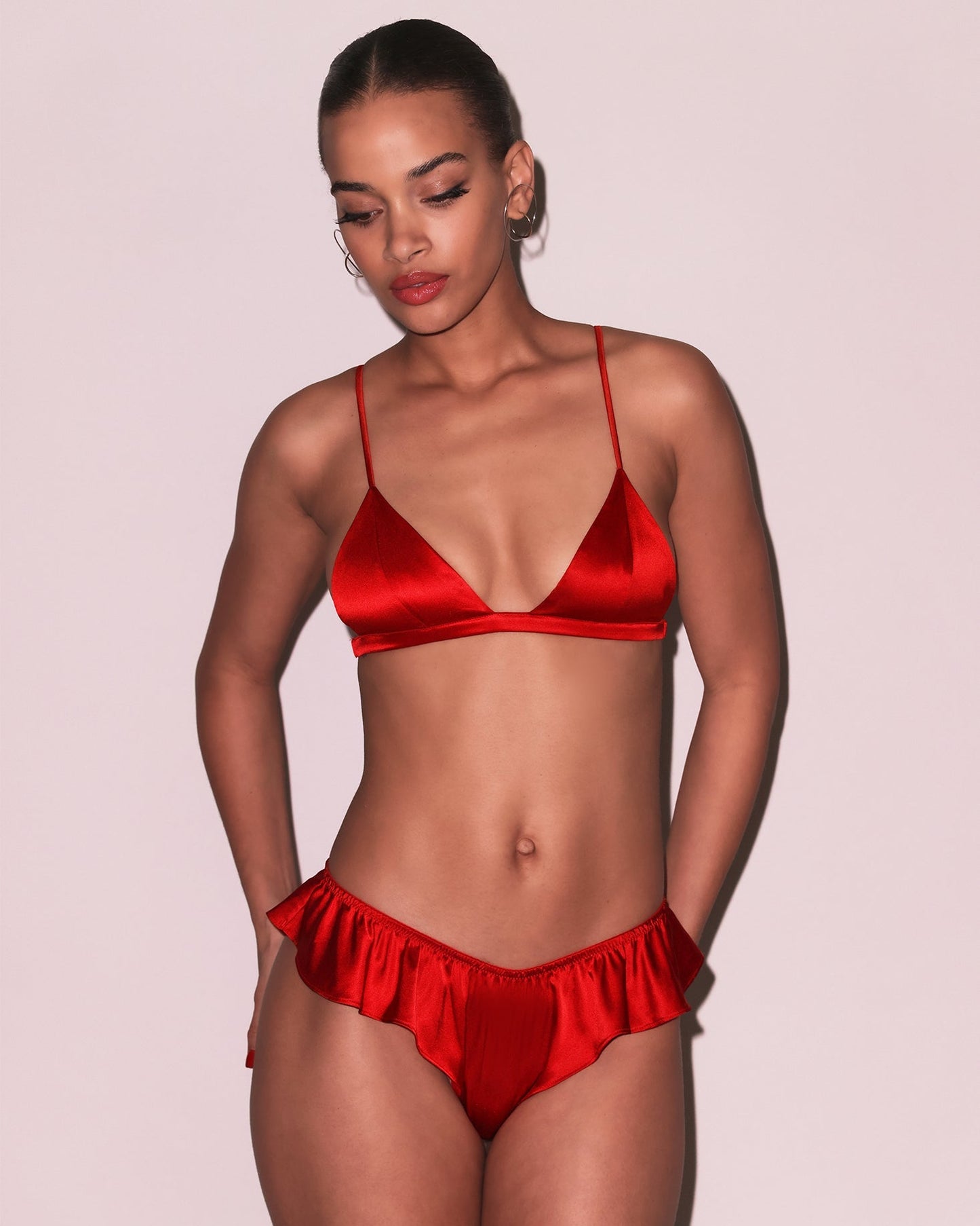 Fleur du Mal: Silk Satin Triangle Bra - Rouge