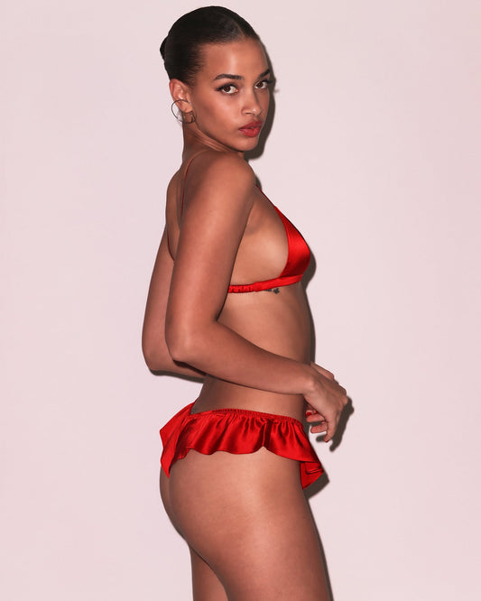 Fleur du Mal: Silk Satin Triangle Bra - Rouge
