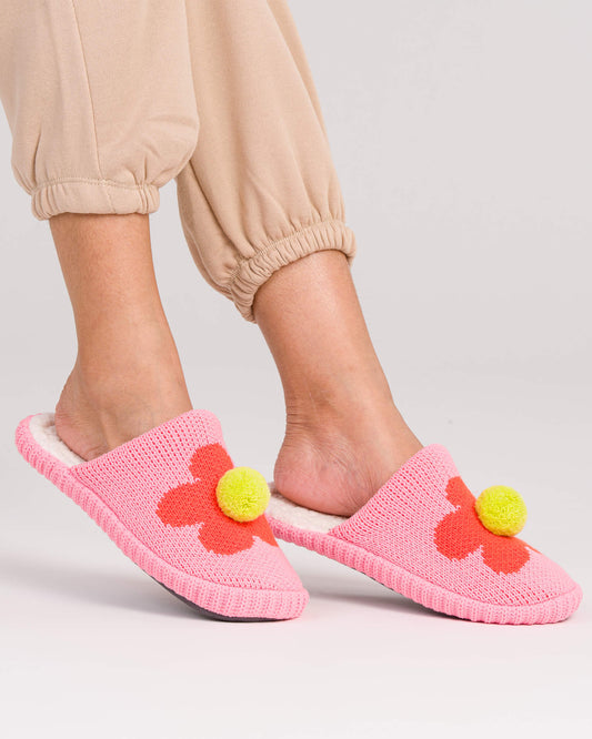 Verloop: Flower Pom Slide Slippers - Pink