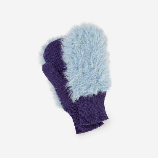 Verloop: Faux Fur Knit Mittens - Periwinkle/Navy