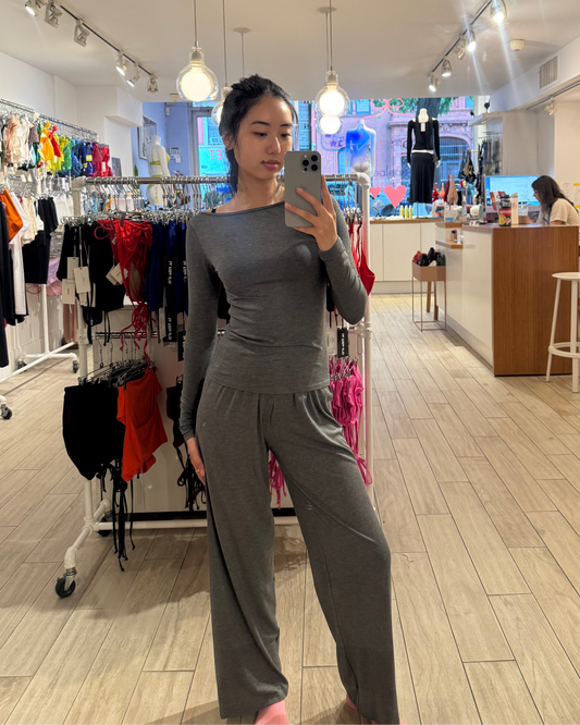 Kye Intimates: Recline Bamboo Bateau Long Sleeve - Charcoal