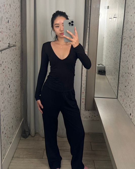 Kye Intimates: Recline Bamboo V-Neck Long Sleeve - Black