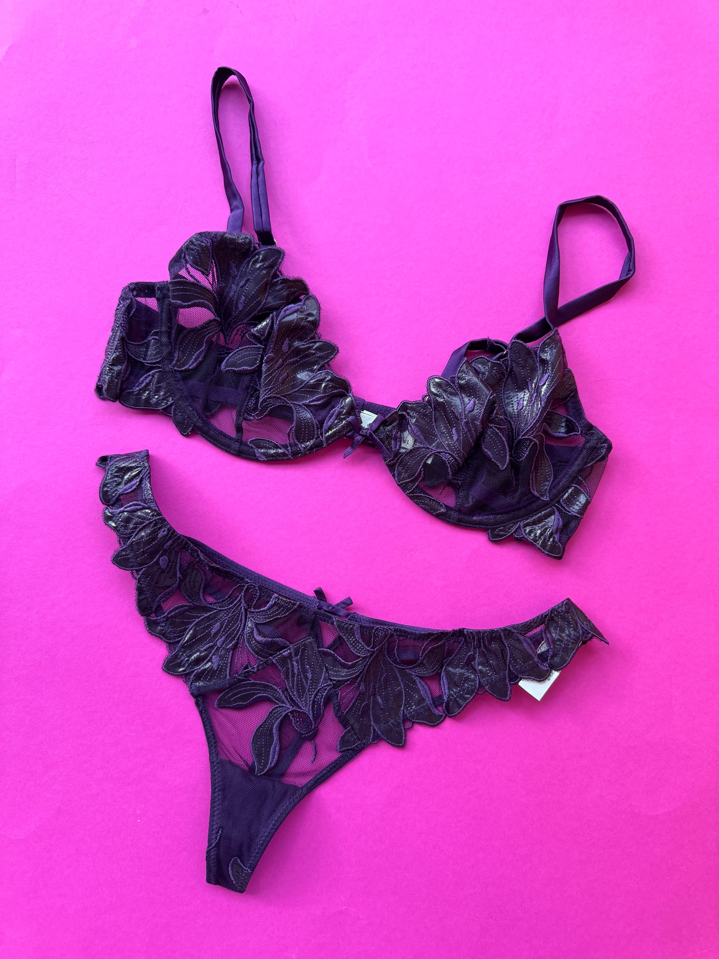 Fleur du Mal: Lily Lace Demi Bra - Aubergine