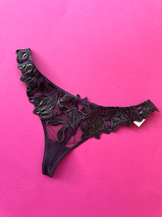 Fleur du Mal: Lily Embroidery Lace Thong - Aubergine