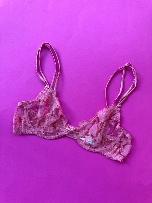 Fleur du Mal: Harper Embroidery Demi Bra - Pink Cadillac