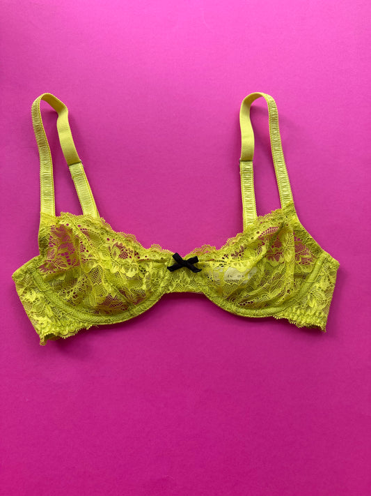 Fleur du Mal: Bianca Lace Balconette Bra - Lime Punch