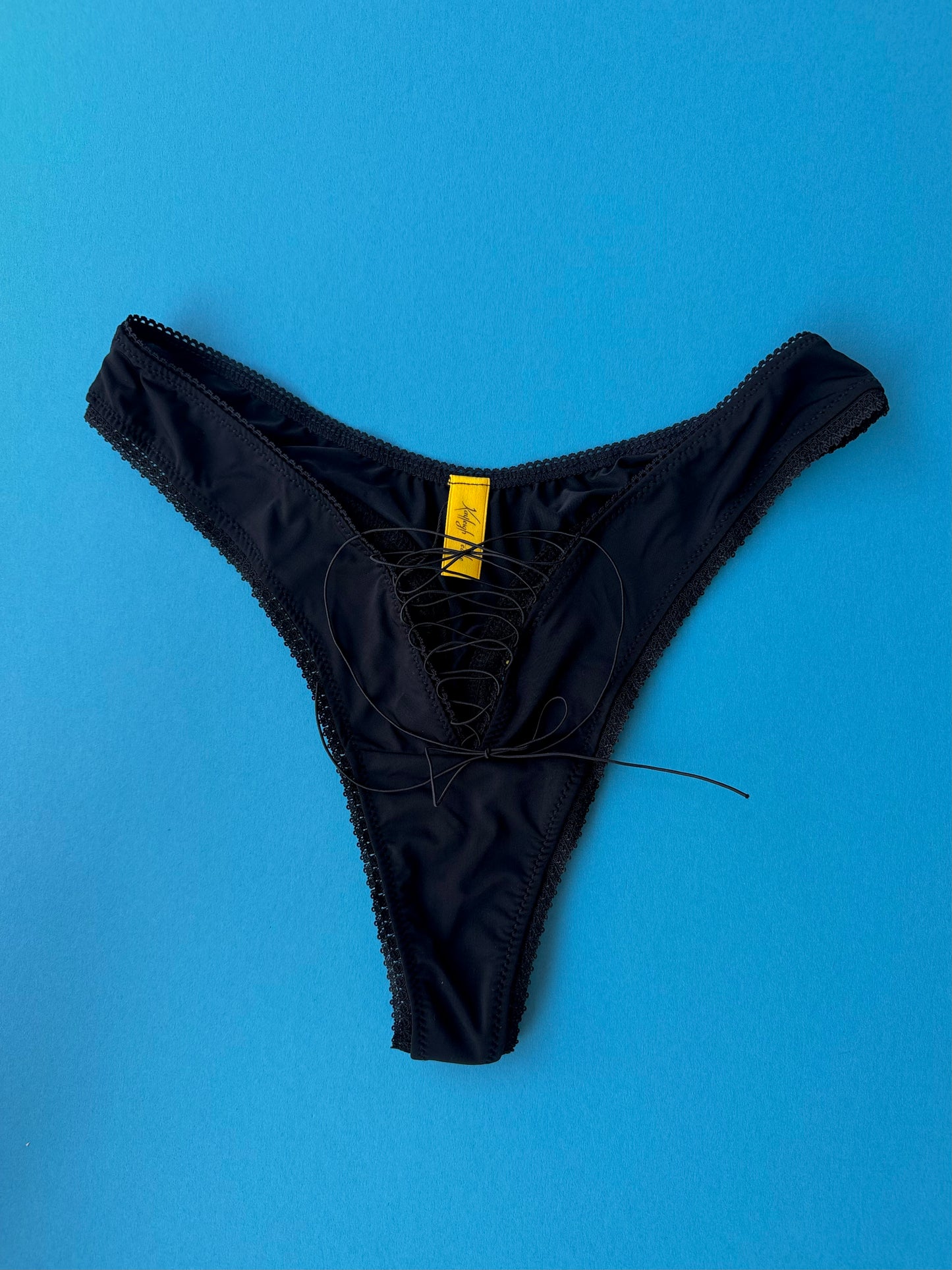 Kayleigh Peddie: Robbi Lace Up Thong - Micro Black