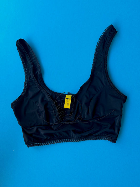 Kayleigh Peddie: Robbi Crop Lace Up Bra - Micro Black