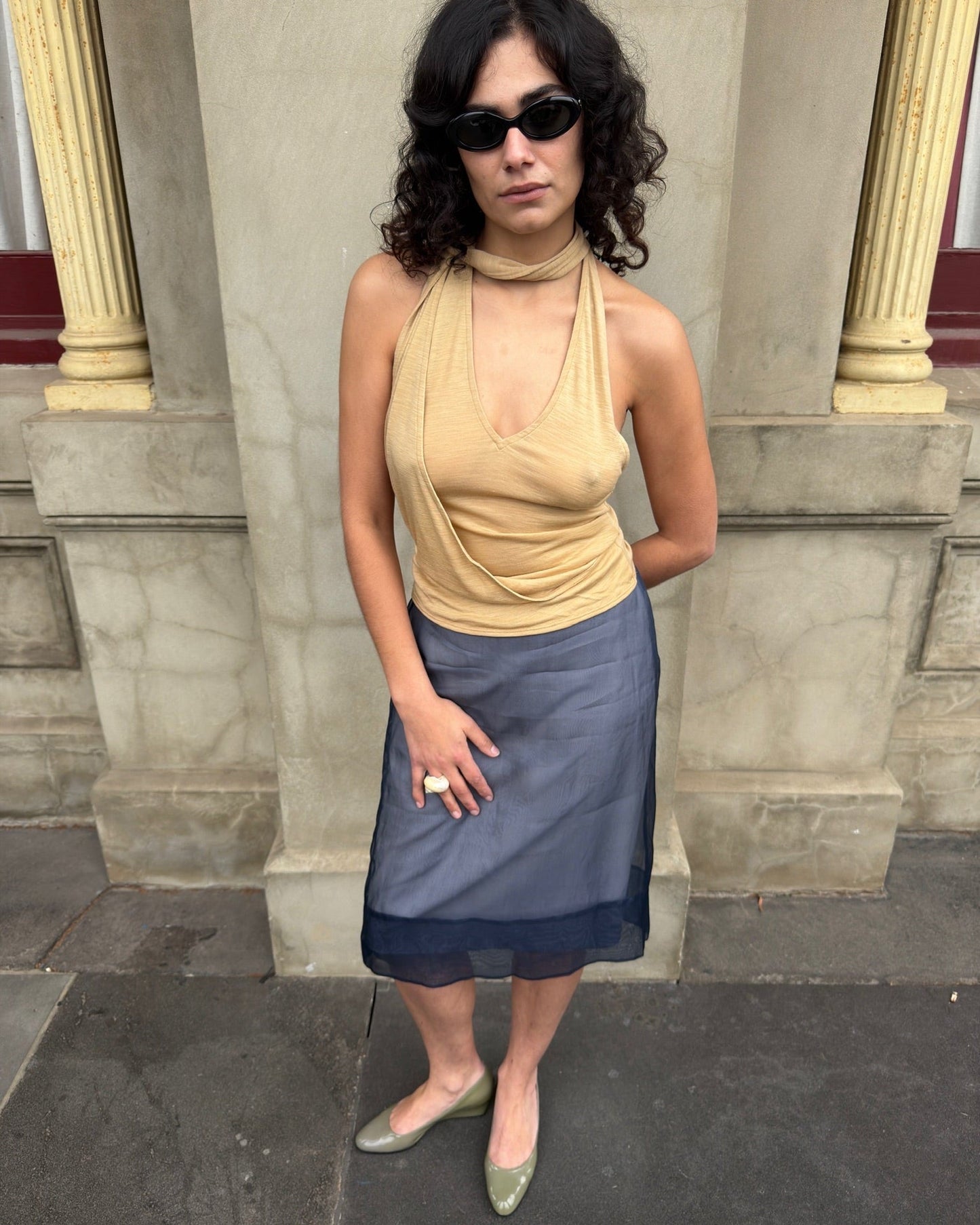 Belle Anna: Duo Scarved Top - Yellow