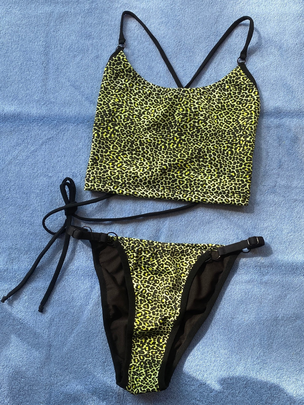 Kayleigh Peddie: Rowan Crop Bikini Top - Green Leopard