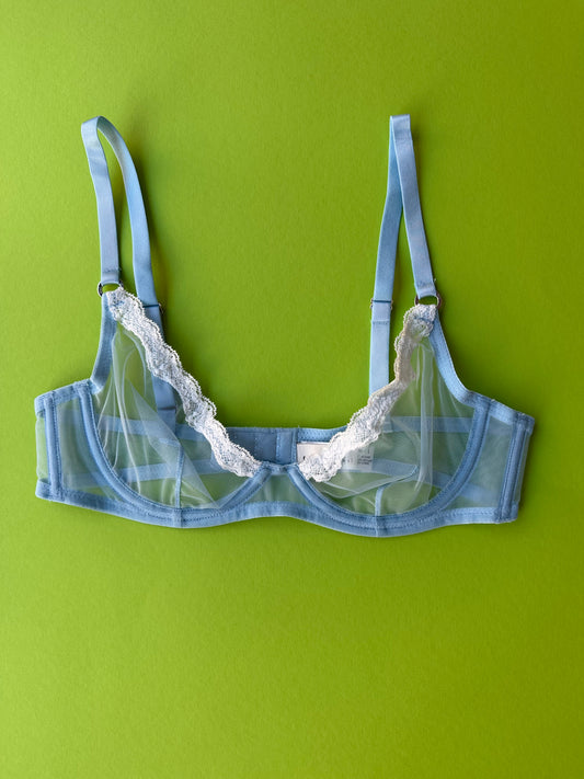 Fleur du Mal: Sheer Tulle Demi Bra - Light Sky