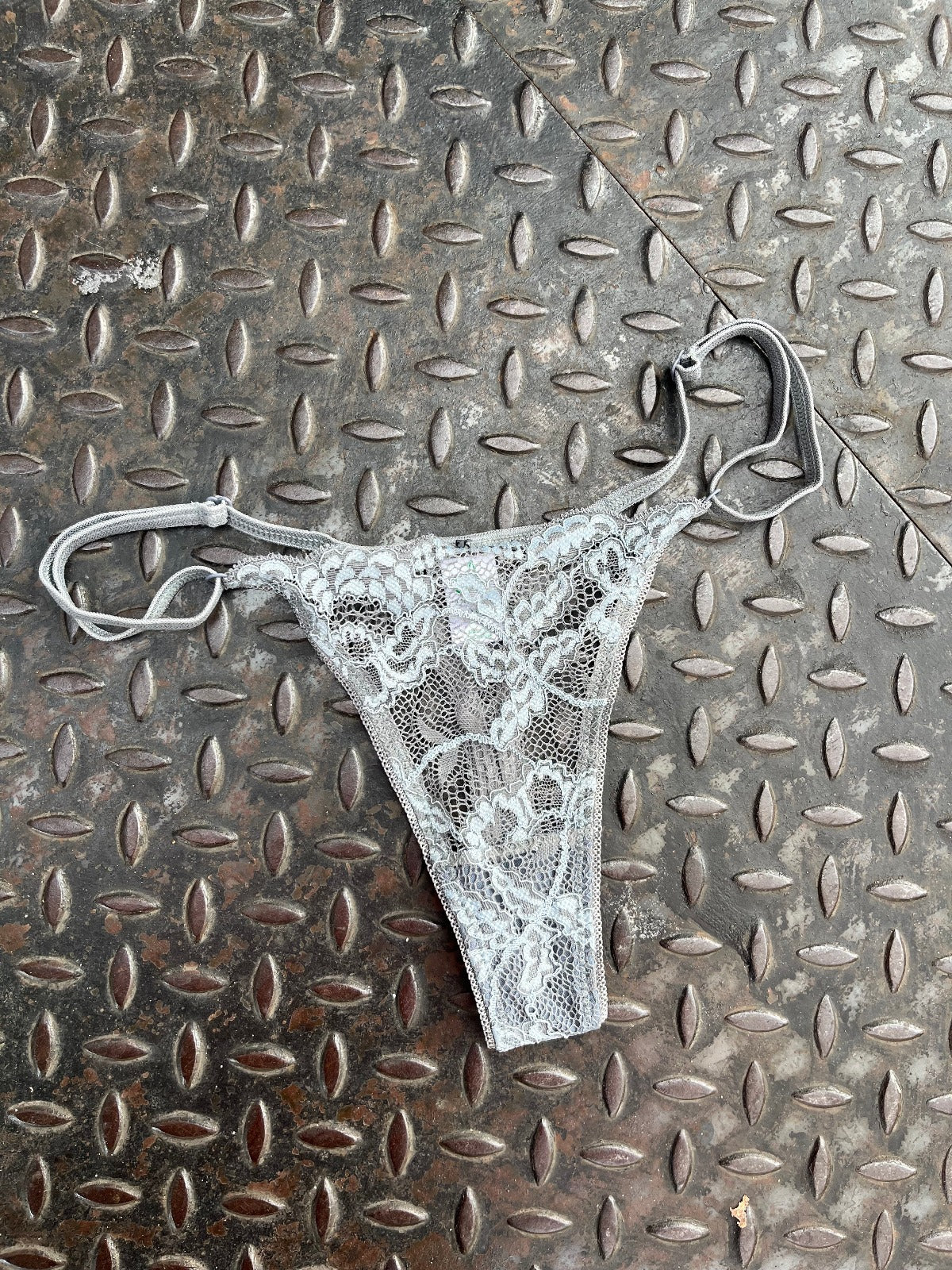 Clo: Fortuna Lace Adjustable String Thong - Silver Blue