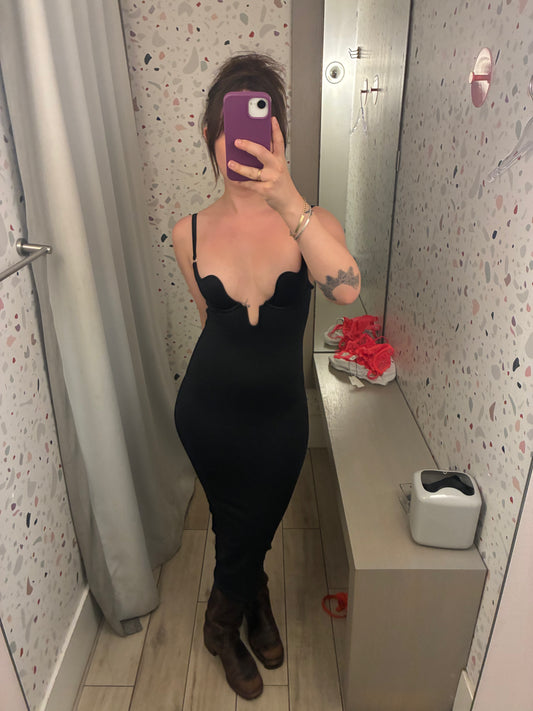 Fleur du Mal: Le Stretch U-Plunge Midi Dress - Black