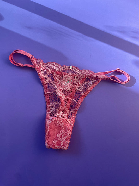Clo: Fortuna Lace Adjustable String Thong - Coral Picante