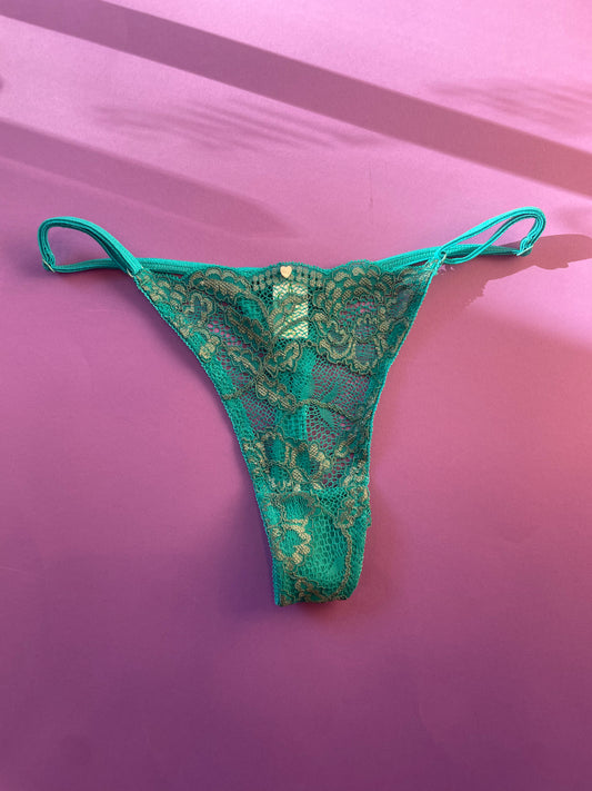 Clo: Fortuna Lace Adjustable String Thong - Tropical Green