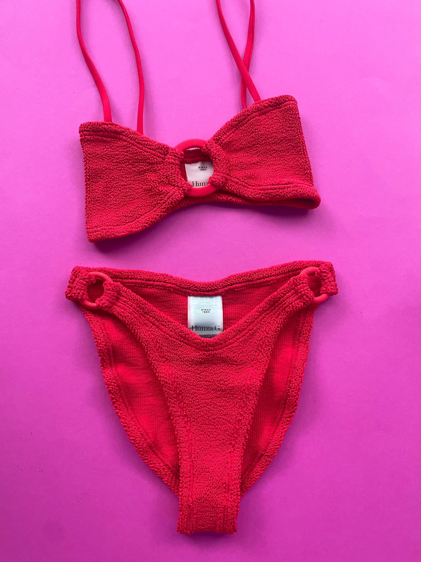 Hunza G: Misty Fabric Covered Hoops Bikini Set - Red