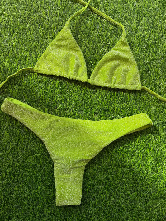 Mikoh: Ischia Minimal Triangle Bikini Top - Lurex Chartreuse