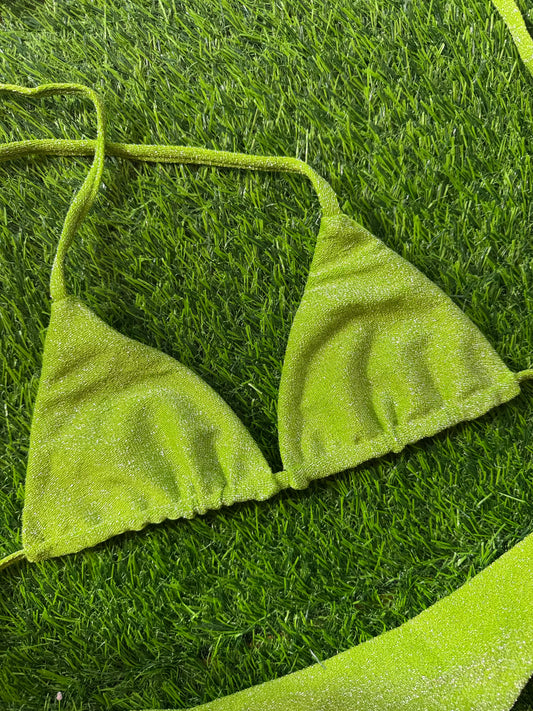 Mikoh: Ischia Minimal Triangle Bikini Top - Lurex Chartreuse