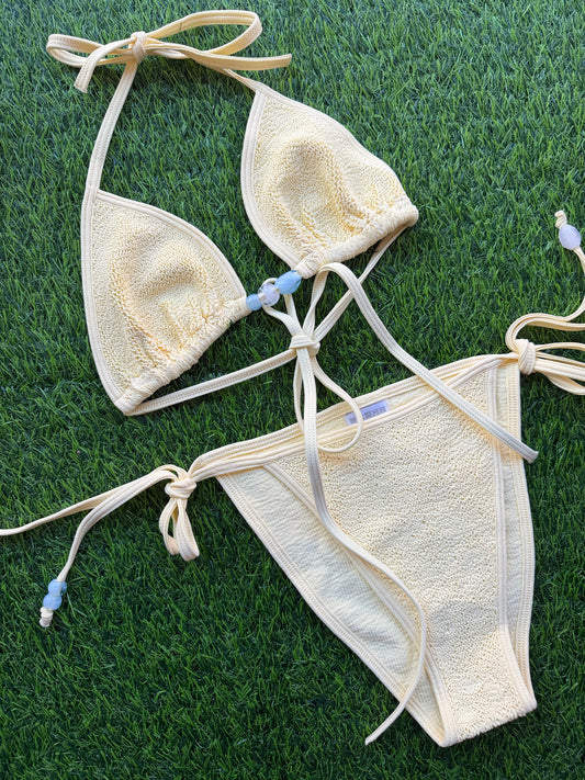 Hunza G: Gina Triangle Beaded Bikini Set - Butter