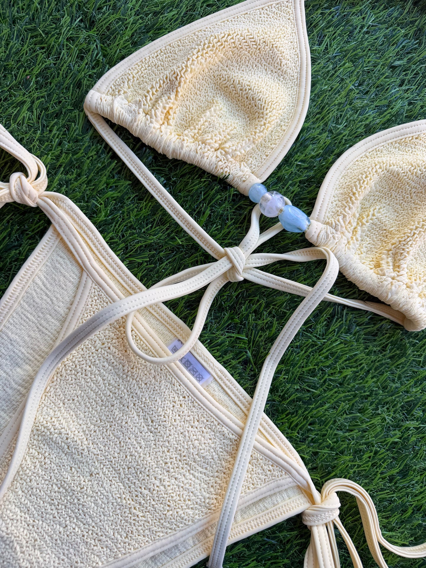 Hunza G: Gina Triangle Beaded Bikini Set - Butter