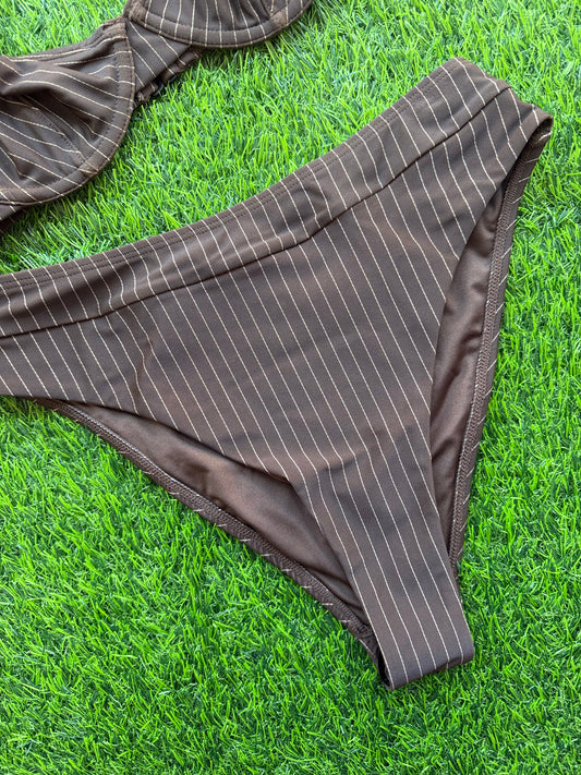 RAQ: High Leg Bikini Brief Bottom - Chocolate Pinstripe
