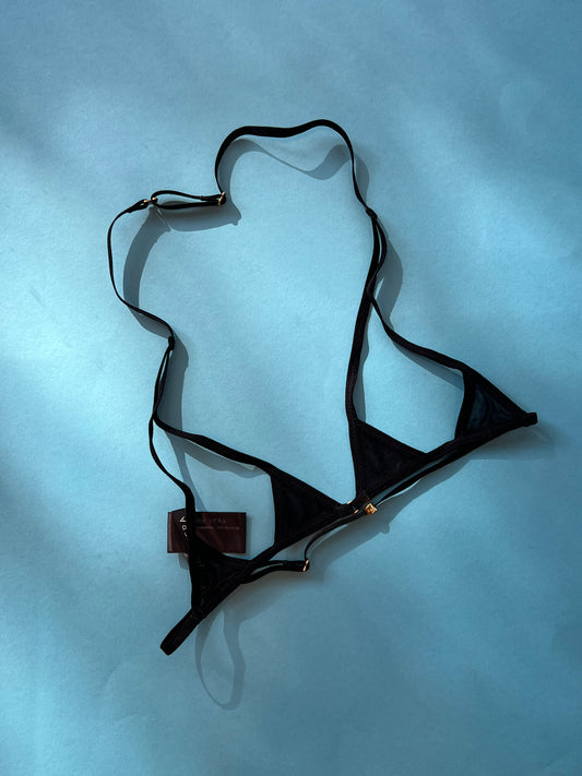 Marika Vera: Liza Mini Ouvert Triangle Halter Top - Black