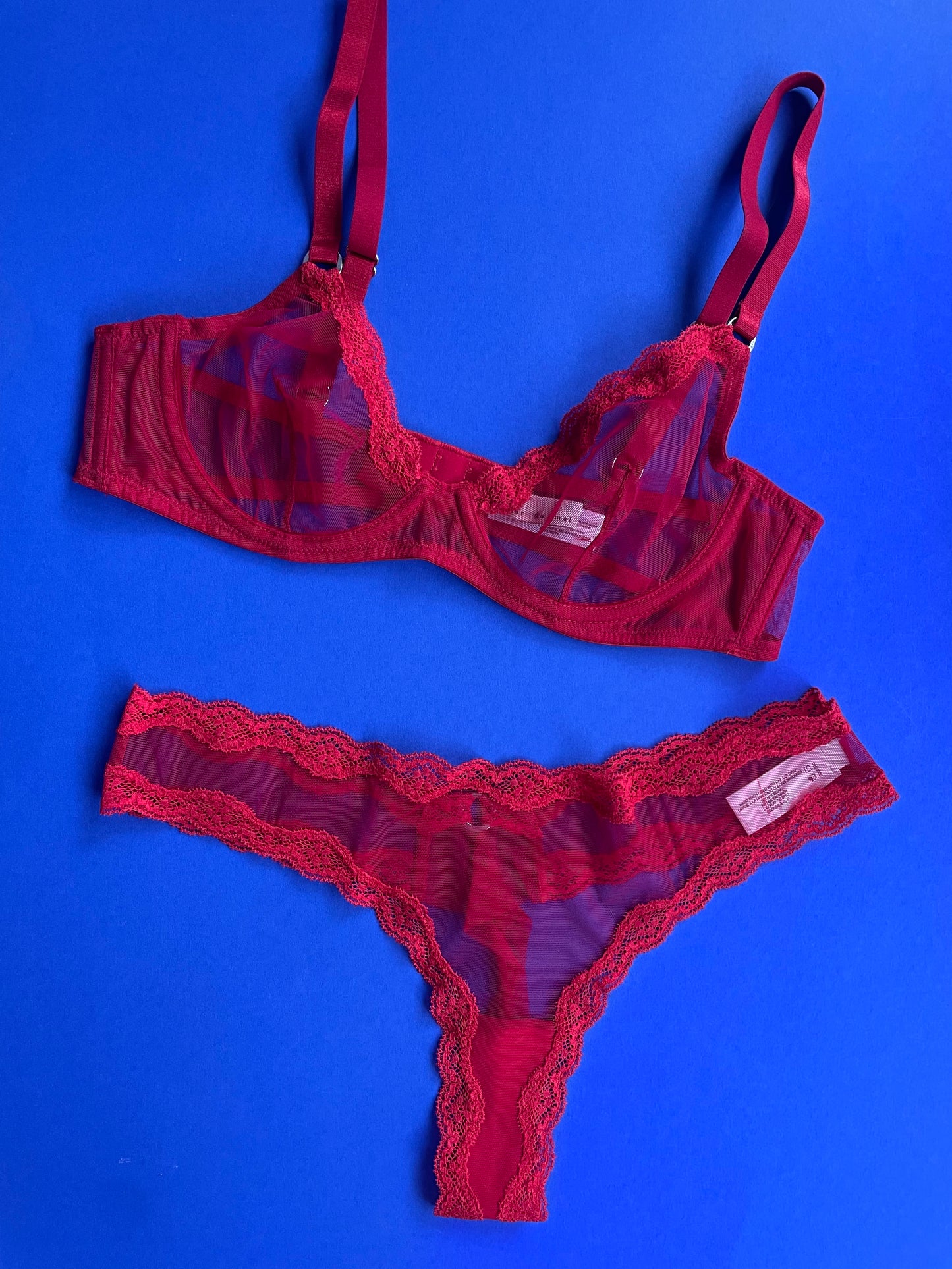 Fleur du Mal: Sheer Tulle Demi Bra - Rouge