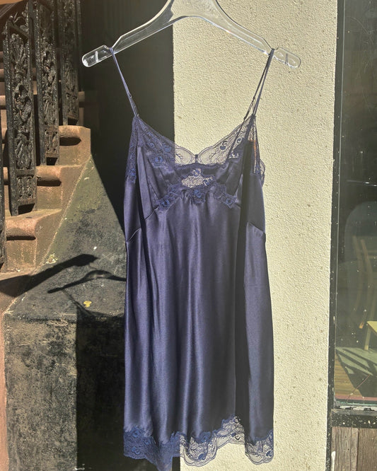 Only Hearts: Silk Charmeuse Mini Slip - Navy